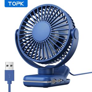 TOPK K62B 소형 휴대용 클립 팬 USB 책상용 팬(3단 속도 강력한 공기 흐름, 720) °   회전식, 초저소음, 가정/사무실용 책상 선풍기