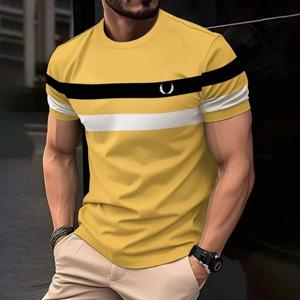 3D 프린트 남성용 다채로운 줄무늬 T 셔츠 컬러 블록 패턴 반팔 티셔츠 하라주쿠 streetwear 탑 o 넥 티셔츠 의류