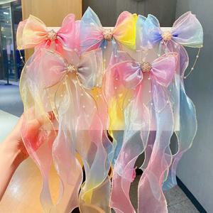아동용 헤어밴드, 여아용 무지개 리본, 땋은 머리핀, 모자, 공주 포니테일, 리본, 머리핀