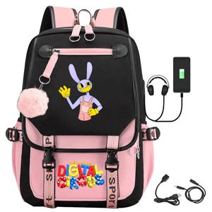 Anime The Amazing Digital Circus Jax 배낭 재미 있은 만화 학생 학교 가방 십대 소녀 대형 Usb Bookbag 여행 배낭