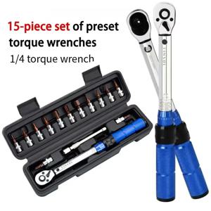 15PCS 토크 렌치 세트 1/4인치 2-24nm 양방향 자전거 육각 렌치 도구 전문 유지보수 및 자동차 오토바이 수리 도구