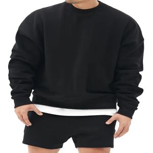 블랙 라운드 넥 스웨트셔츠 남성 캐주얼 패션 솔리드 컬러 스포티 루즈핏 봄 가을 착용 청소년 및 성인용