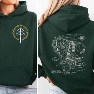 미들 어스 지도 후드티 세컨드 브렉퍼스트 클럽 LOTR 스웨터 미들 어스 팬 의류 톨킨 샤이어 셔츠 LOTR 영화 후드티