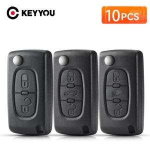 KEYYOU 10pcs 2/3 버튼 자동차 키 케이스 푸조 207 307 308 407 607 807 시트로엥 C2 C3 C4 C5 C6 플립 자동차 키 쉘