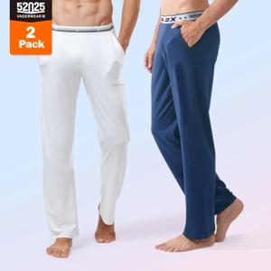 52025 남성용 면 모달 파자마 팬츠(2팩) – 부드러운 실키 소재, 편안한 핏, 사이드 포켓, 가벼운 무게의 편안함을 제공하는 라운지 팬츠
