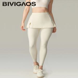 BIVIGAOS 가짜 투피스 스플릿 스커트 레깅스 여성 테니스 스커트 내장 포켓 타이트 스포츠 피트니스 요가 샤크스킨 레깅스