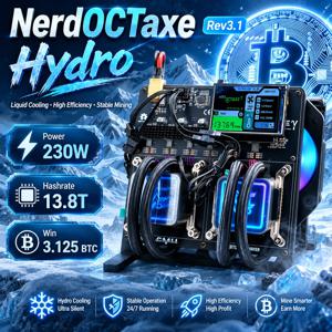 Nerdoctaxe Rev3.1 Hydro 13.8Th/s 230W 3.5인치 디스플레이 오픈 소스 홈 비트코인 ​​채굴기(민웰 전원 공급 장치 포함)