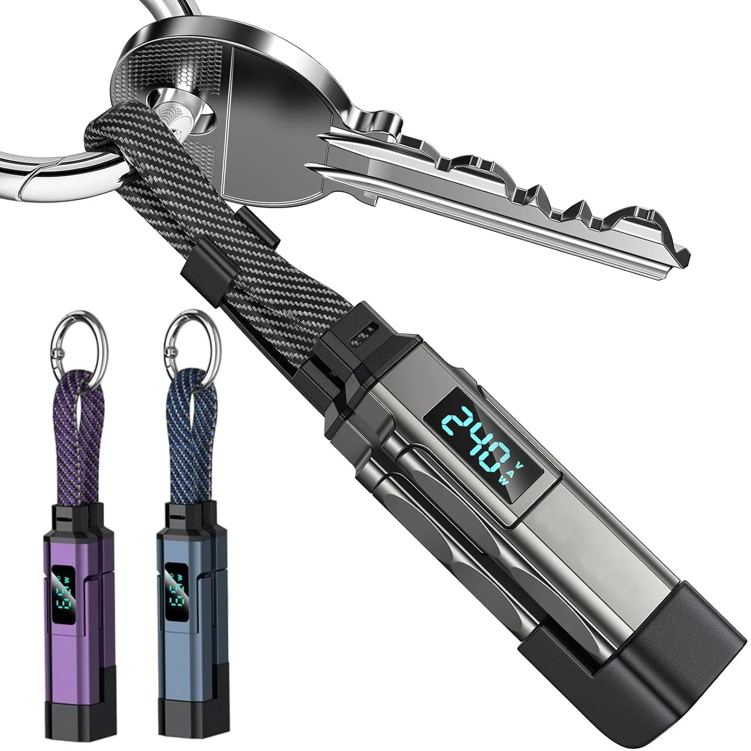 4 in 1 65W 키체인 충전 케이블 USB C 케이블 (V/A/W 디스플레이 타입 C) 애플 휴대용 코드 (아이폰/아이패드/삼성/노트북용)