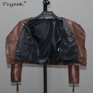 Tcyeek 정품 가죽 자켓 여성 의류 야채 무두질 양가죽 여성 코트 모토사이클 봄 가을 Jaqueta Couro