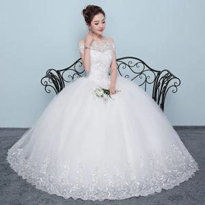 웨딩 드레스 2024 새로운 저렴한 보트 넥 볼 가운 오프 어깨 공주 웨딩 드레스 플러스 사이즈 Vestido De Noiva 맞춤형