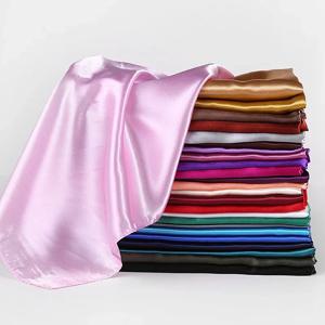 90cm 솔리드 컬러 Neckerchief Hijab 스카프 여성용 실크 새틴 머리띠 헤어 스카프 여성 스퀘어 Shawls 여성용 머리 스카프