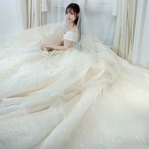 빛나는 스팽글 럭셔리 웨딩 원피스, 스윕 트레인, 우아한 보트 넥, 어깨 볼 가운, 맞춤형 Vestido Noiva, 2024