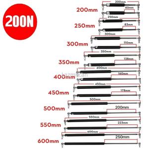 2pcs 200-600mm 200N 범용 리프트 지원 전면 보닛 후드 후면 테일 게이트 부츠 충격 리프트 스트럿 지원 바 가스 스프링 버스