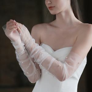 SLBRIDAL 수제 레이스 꽃 진주, 손가락 없는 신부 원피스 소매, 웨딩 신부 들러리, 여성 파티 무도회 장갑, 원피스 액세서리