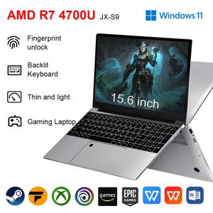 새로운 슬림형 노트북 15.6인치 AMD R7 4700U 백라이트 키보드 윈도우 11 32GB DDR4 2TB 지문인식 게이밍 노트북 컴퓨터