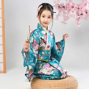 프린트 플로럴 어린이 전통 일본 기모노 일본 스타일 우아함 사쿠라 소녀 기모노 드레스 아시아 신상