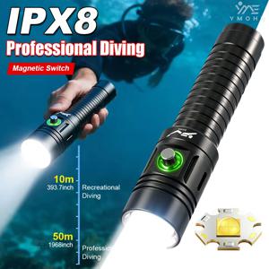 2026년형 다이빙 플래시라이트 IPX8 방수 충전식 LED 플래시라이트 18650 실리콘 손목 스트랩 50M 다이빙 토치 (스쿠버 다이빙용)