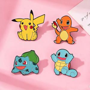 4Pcs 애니메이션 포켓몬 캐릭터 에나멜 브로치 배지 피카추 Charmander Squirtle Bulbasaur 피규어 옷깃 핀 어린이 팬들을위한 선물