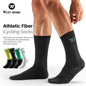 WEST BIKING 사이클링 양말 고탄력 통기성 스포츠 양말 반사형 자전거 양말 이탈리아 MITI 패브릭 프로 스포츠웨어 양말