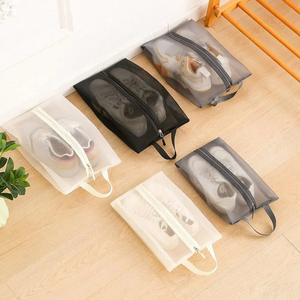 1pcs 나일론 여행용 신발 가방 남성 여성을위한 지퍼 클로저가있는 통기성 신발 정리 보관 가방 메이크업 세탁 가방