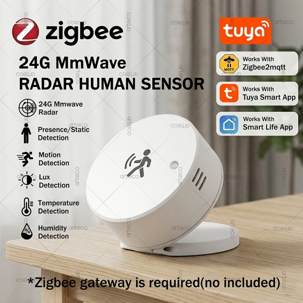 스마트 지그비 인간 존재 감지 센서 24G mmWave 레이더, PIR 모션, 조도 온도 습도, Tuya Z2M 홈 보안 자동화용