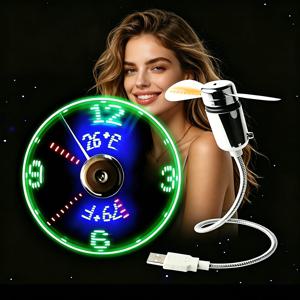 시계 팬 RGB LED 야간 조명 실시간 온도 표시 5V USB 휴대용 핸드 팬 금속 미니 팬 PC 노트북 데스크탑 쿨러