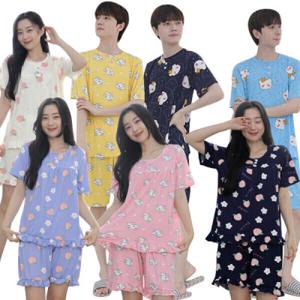 여성 남성 쿨 냉감 피치 반팔 반바지 잠옷 상하세트 남녀공용 빅사이즈 파자마 학생 커플룩 홈웨어