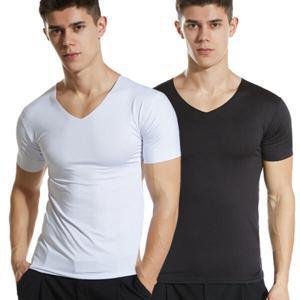 2XL~5XL 남자 냉감 반팔티셔츠 브이넥 슬림핏 무지 흰색 쿨링 여름 남성 반팔티 OFDJ-STST2