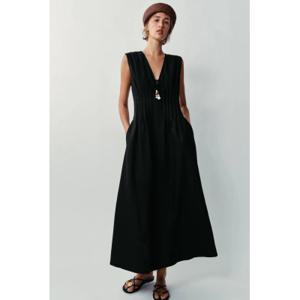 zara 자라 린넨 혼방 핀턱 민소매 미디 원피스 7623/709/800 BLACK 7623709800