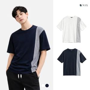 [NIX]남) 30 S이중지싱글-스트라이프 블록 티셔츠(세미오버핏) (FNPMCTR151P)