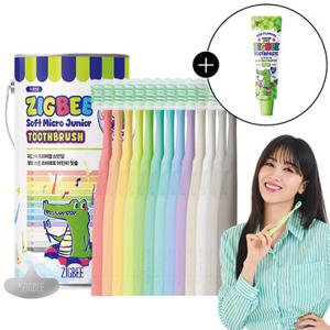 지그비 [정가31,900원] 주니어 스탠딩 부드러운 초미세모 어린이 악어 칫솔 13개입+주니어 치약 청포도 20g 증정