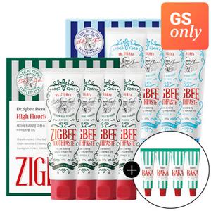 지그비 [정가61,900원] 고불소 구취케어 치약 아쿠아민트향 117g 4개입 + 화이트닝 미백케어 치약 레몬민트향 107g 4개입+바카치약 20g 4개 증정