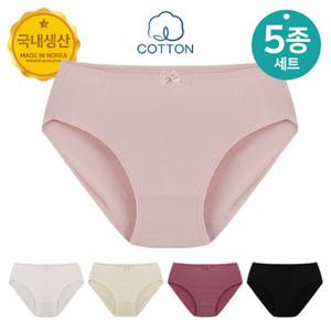 [올리비아바비] 국내생산 여성 면팬티 5종세트 (90~105) 국산 여자 순면 삼각 팬티 속옷