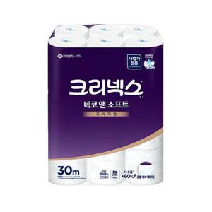[유한킴벌리]크리넥스 데코앤소프트 두루마리 3겹 화장지 30m 24롤 1팩(무향)