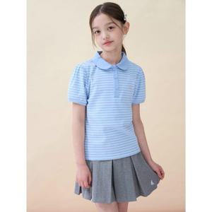 [10% OFF][빈폴키즈] 여아 T카라 스트라이프 골지 반소매 티셔츠  스카이 블루 (BI6342G06Q)