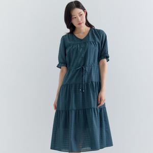 [지센] (2컬러) 체크 허리스트링 플레어튜닉 원피스 LFOPP505