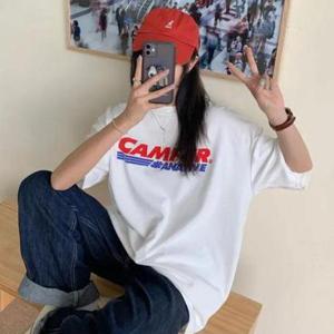 빅사이즈반팔티 캠퍼 프린팅 여자 반팔 티셔츠 캐주얼 라운드 박스 티