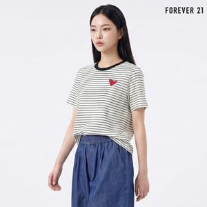 [5%추가다운쿠폰][포에버21] 하트 배색 스트라이프 반팔 티셔츠 (FTDBTS021)