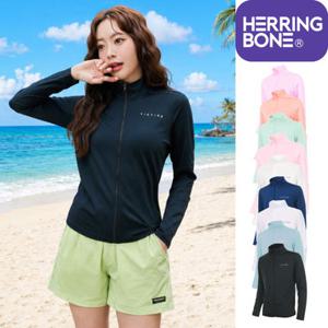 헤링본 여자 루즈핏 집업 래쉬가드 긴팔 수영복 비치웨어 상의 빅사이즈 체형커버 RC903W