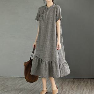 [페이릿] 여성용 깅엄체크 차이나카라 프릴 원피스