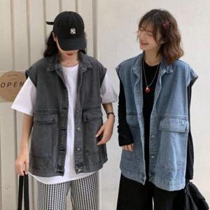 [옷자락]여자 여름 트렌디 레이어드 청 데님 포켓 조끼