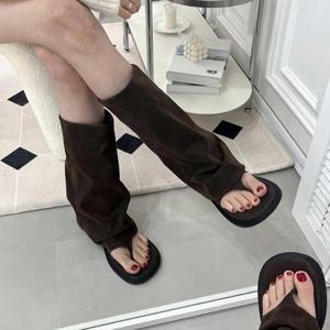 여름 쪼리 토오픈 발가락 조리 미들 종아리 부츠 여자 WFKHECQ