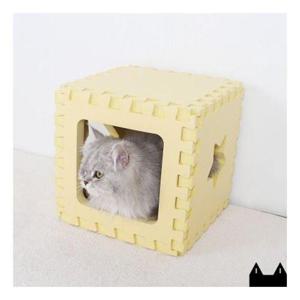 고양이 연노랑 큐브 1단 캣타워 30x30x30cm