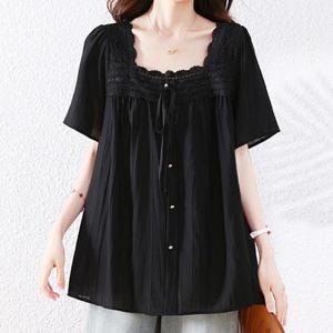 [블랙퀸]레이스 스?어넥 루즈핏 블라우스 blk003755