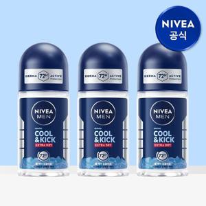 [니베아 공식] 니베아 맨 데오드란트 롤온 쿨 앤 킥 50ml 3개