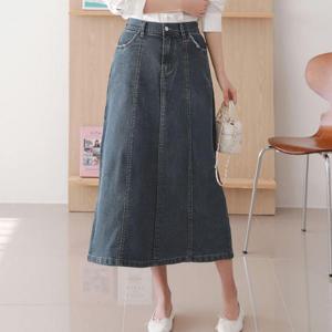 여성 면 데님 롱스커트 A라인 청치마 뒷밴딩 스판 봄 가을 데일리 WFMOTSS