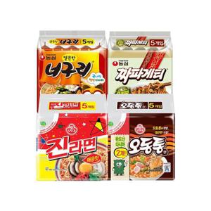 농심 얼큰너구리120g(5개)+짜파게티140g(5개)+오뚜기 진라면매운맛120g(5개)+오동통면120g(5개)