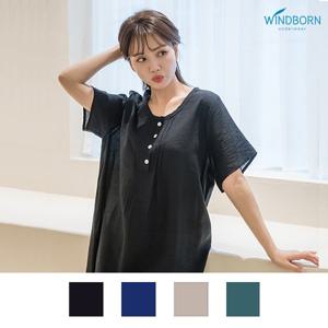 인견 여성 시원한 홈웨어 라운드 솔리드 원피스 4종 택1