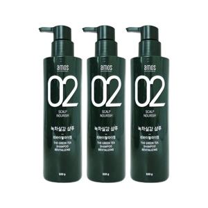 [amos] 아모스 녹차실감 샴푸 500g 3개 리바이탈 라이징 두피 모발 케어
