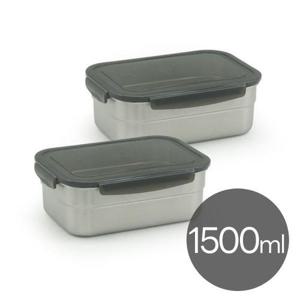 올품락 포스코 STS304 스텐밀폐용기 5호 1500ml x 2개 그레이